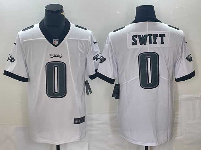 Mens Philadelphia Eagles #0 DAndre Swift White Vapor Limited Football Stitched Jersey